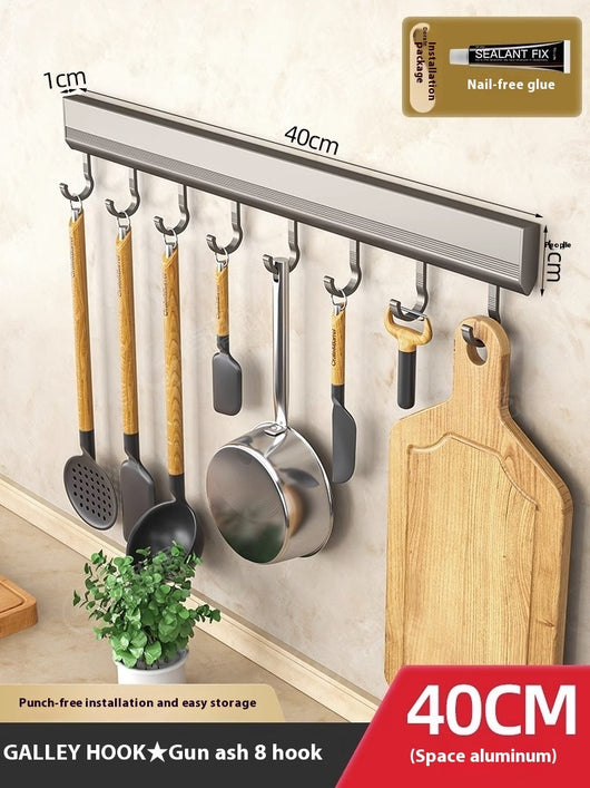 Punch-Free Wall-Mounted Kitchen Hook Rack | Aluminum Design