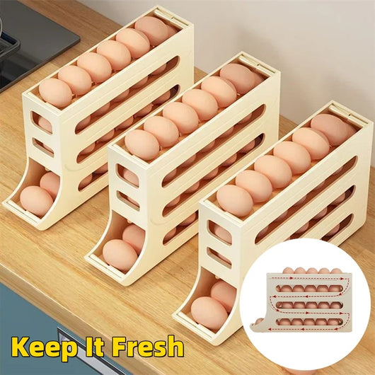 Automatic Egg Roller Tray | 4-Layer Refrigerator Organizer