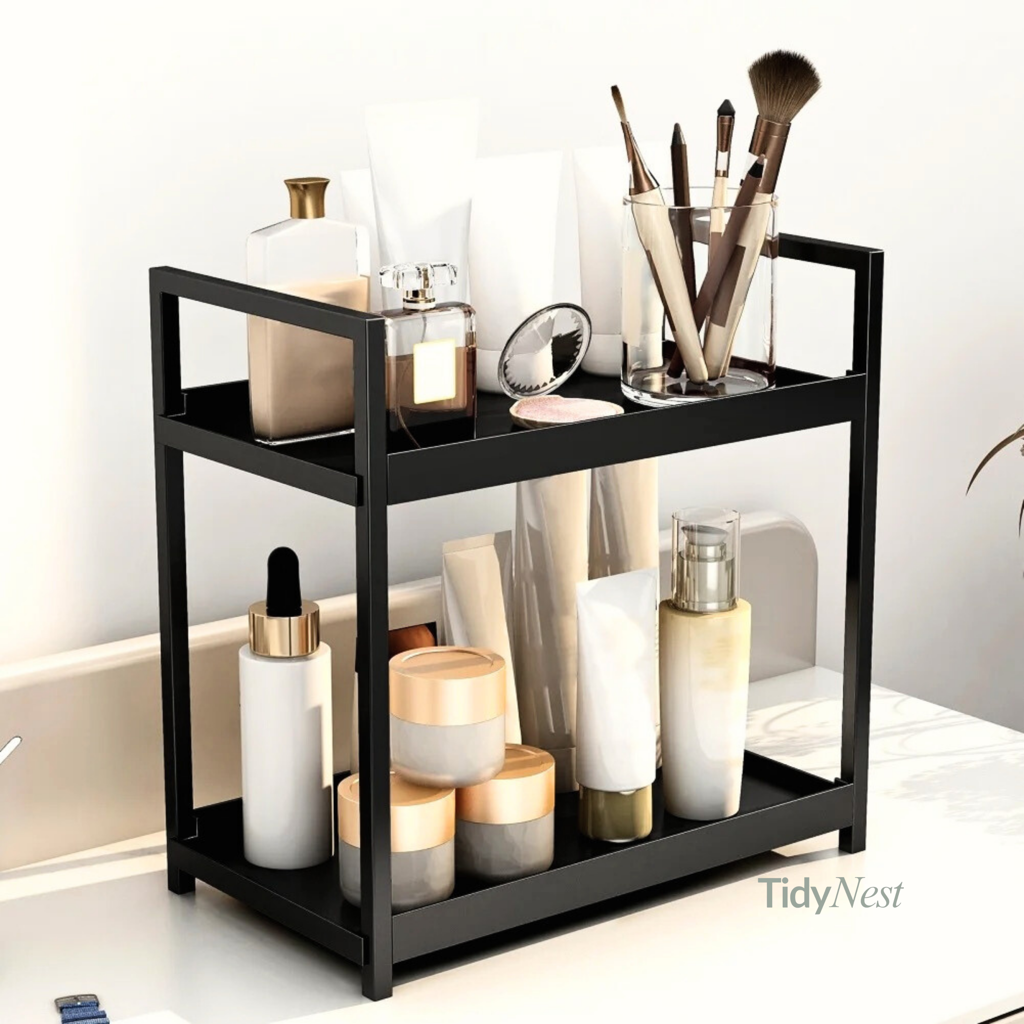 2-stöckiger Metall-Organizer für Küche & Bad – Stilvolle Ordnung auf der Arbeitsfläche