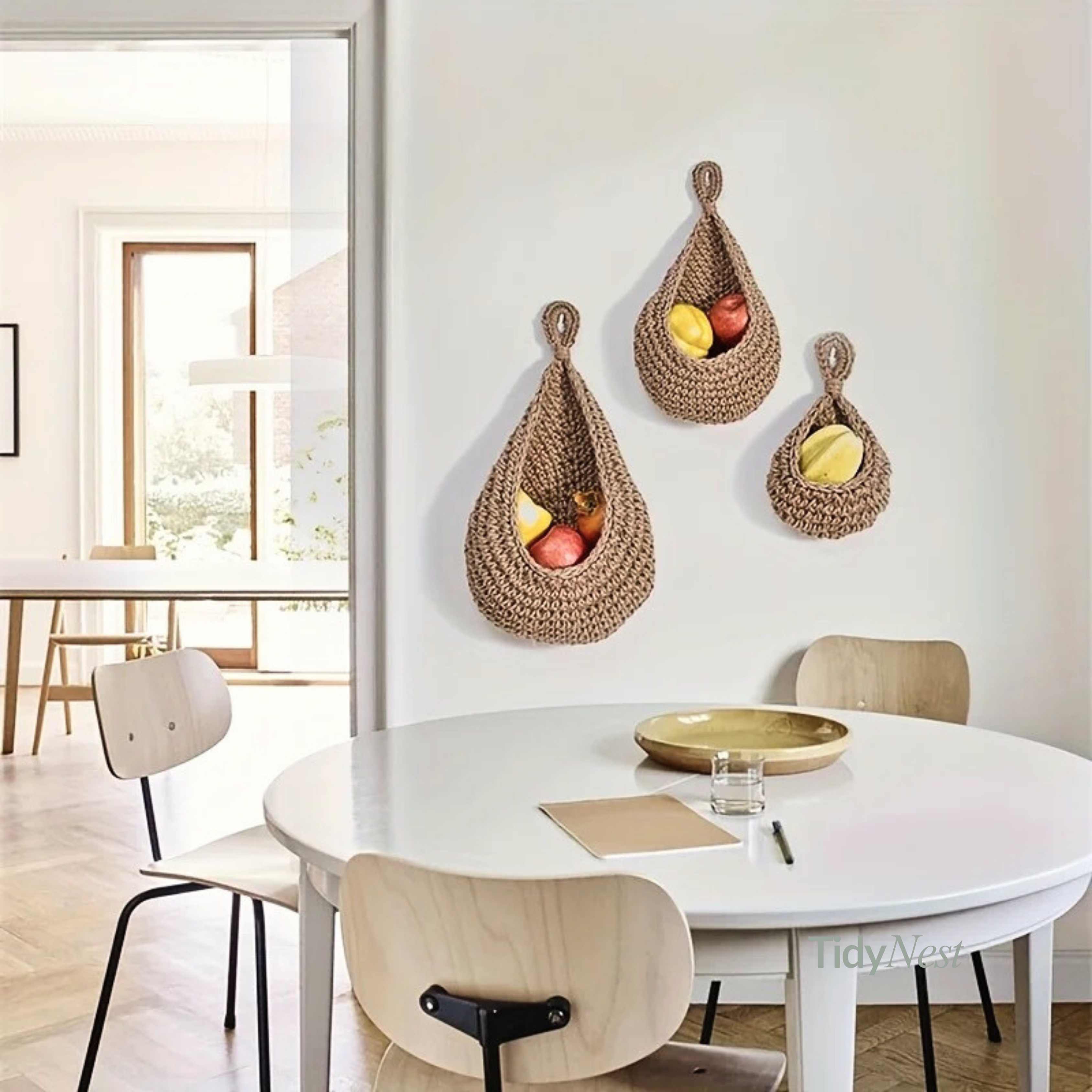 Handgeflochtene Wand-Hängekörbe (3er-Set) – Natürliche Ordnung für Küche & Zuhause